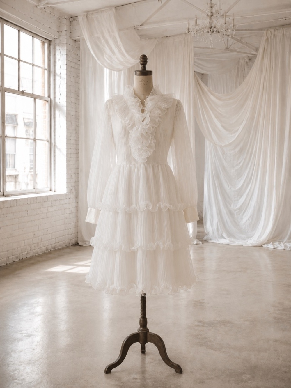 Vintage 1960s Mod Ruffle Tiered Sheer Chiffon Minin Dress Emma Domb S / M